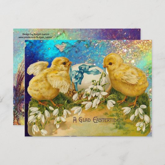 KIKENS, SNOWDROPS EN EENVOUDIGERE EGG MET BLAUW FEESTDAGENKAART (Voorkant / Achterkant)