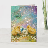 KIKENS, STROMEN, EENVOUDIGERE EGG IN GOUDE BLAUWE  FEESTDAGEN KAART (Voorkant)