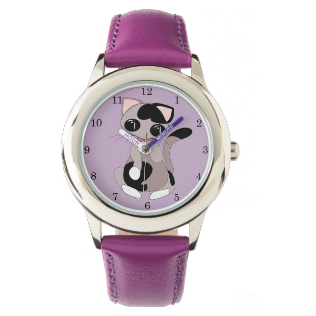 Kiki 1 - Paarse leren riemhorloge van Kind Horloge (Voorkant)