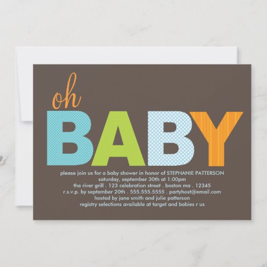 Kikkegelaar Oh Baby Boy Modern Baby shower Kaart (Voorkant)