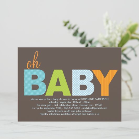 Kikkegelaar Oh Baby Boy Modern Baby shower Kaart (Staand voorkant)