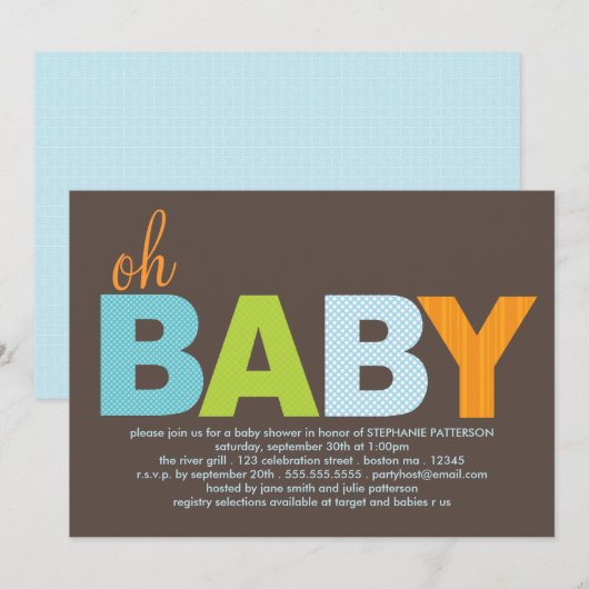 Kikkegelaar Oh Baby Boy Modern Baby shower Kaart (Voorkant / Achterkant)