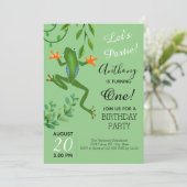 Kikker 1 verjaardagsfeest verandert één uitnodigin kaart (Staand voorkant)