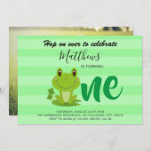 Kikker 1 verjaardagsfeestje strepen Uitnodiging (Voorkant / Achterkant)
