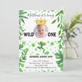 Kikker 1 verjaardagsprins baby kinder partij kaart (Staand voorkant)