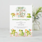 Kikker 1e verjaardag Schattige trendy Kaart (Staand voorkant)