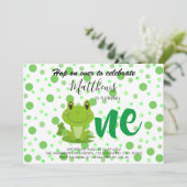 Kikker 1e verjaardag stip Uitnodiging (Staand voorkant)