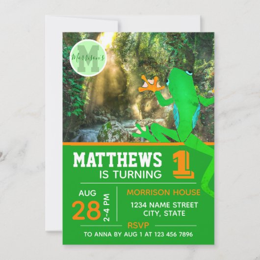 Kikker 1e verjaardag van tropische wilde dieren kaart (Voorkant)
