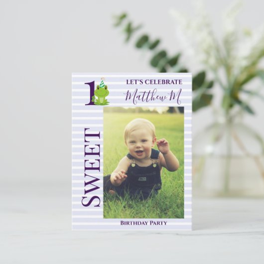 Kikker 1st Birthday partijuitnodiging Briefkaart (Staand voorkant)