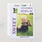 Kikker 1st Birthday partijuitnodiging Briefkaart (Voorkant / Achterkant)