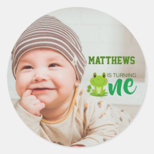 Kikker 1st Birthday party Foto wordt een schattig Ronde Sticker