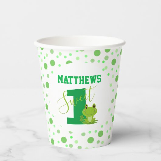 Kikker 1st Birthday party Green Stippen Cute toad Papieren Bekers (Voorkant)