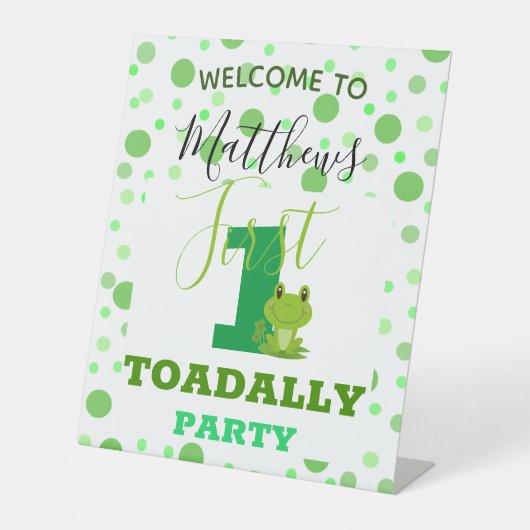 Kikker 1st Birthday party Pedestal Sign Reclamebord Met Voetstuk (Voorkant)