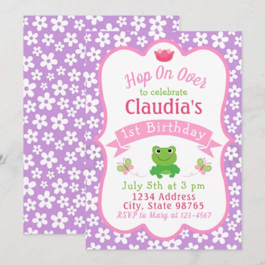Kikker 1st Birthday Uitnodiging (Voorkant / Achterkant)