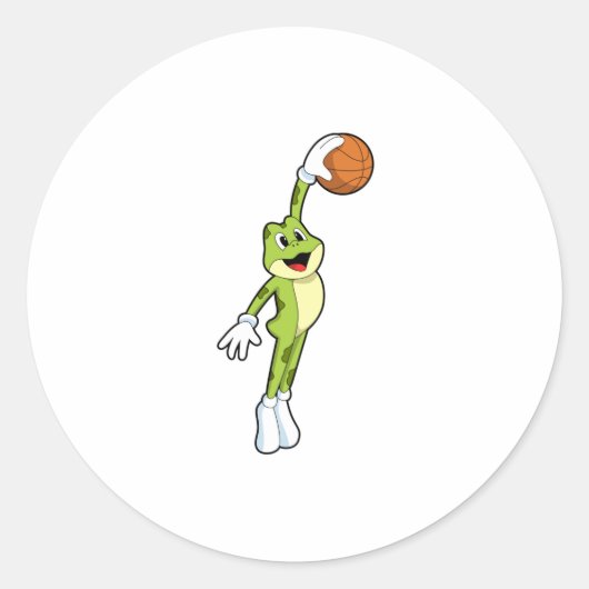 Kikker als Basketballspeler met Basketball.PNG Ronde Sticker (Voorkant)