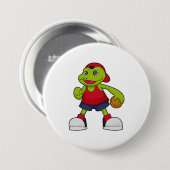 Kikker als Basketballspeler met Basketball Ronde Button 7,6 Cm (Voorkant /achterkant)