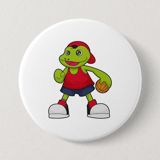 Kikker als Basketballspeler met Basketball Ronde Button 7,6 Cm (Voorkant)