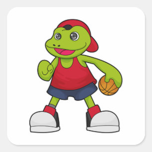 Kikker als Basketballspeler met Basketball Vierkante Sticker