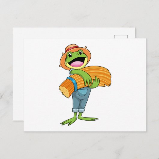 Kikker als boer met stro briefkaart (Voorkant / Achterkant)