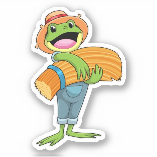 Kikker als boer met stro sticker (Voorkant)