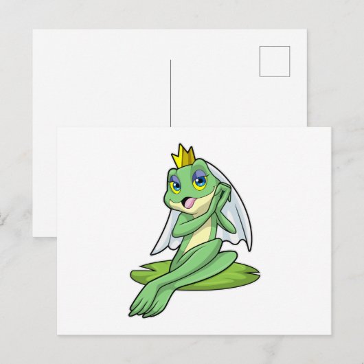 Kikker als bruid op bruiloft met kroon briefkaart (Voorkant / Achterkant)