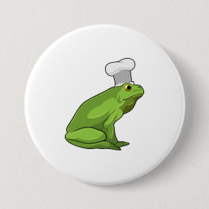 Kikker als Cook met Chef-pet Ronde Button 7,6 Cm