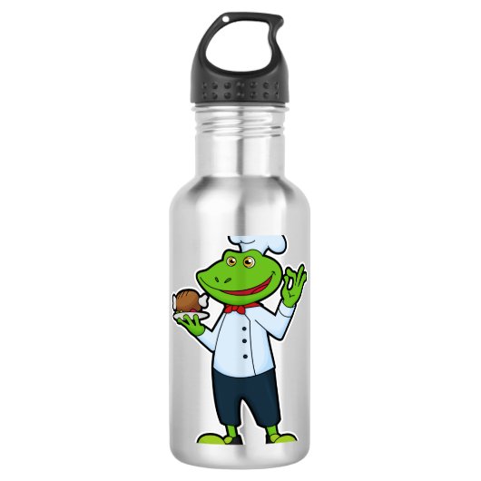 Kikker als Cook met serving bord & Chicken Waterfles (Voorkant)