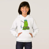 Kikker als Fisher met Geviste staaf en vis (Voorkant volledig)