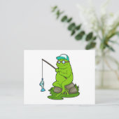 Kikker als Fisher met Geviste staaf en vis Briefkaart (Staand voorkant)
