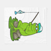 Kikker als Fisher met Geviste staaf en vis Fleece Deken (Voorkant (Horizontaal))