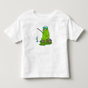 Kikker als Fisher met Geviste staaf en vis Kinder Shirts