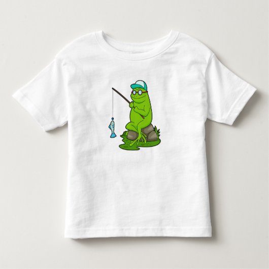 Kikker als Fisher met Geviste staaf en vis Kinder Shirts (Voorkant)