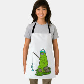 Kikker als Fisher met Geviste staaf en vis Schort (Insitu)