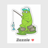 Kikker als Fisher met Geviste staaf en vis Sticker (Vel)