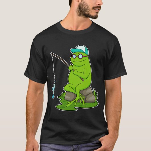 Kikker als Fisher met Geviste staaf en vis T-shirt (Voorkant)