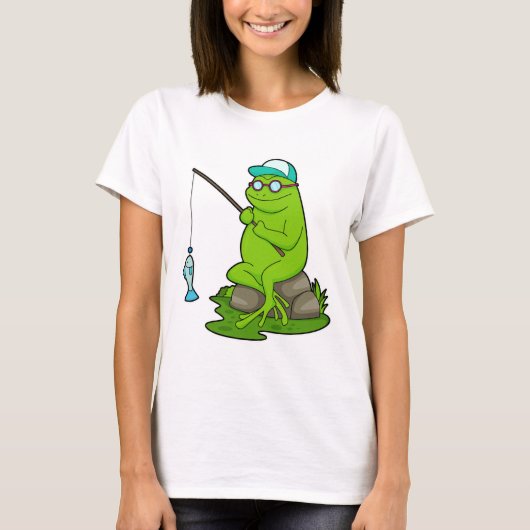 Kikker als Fisher met Geviste staaf en vis T-shirt (Voorkant)