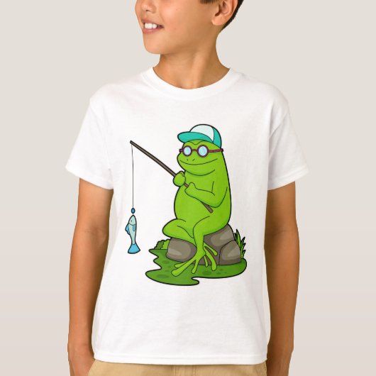 Kikker als Fisher met Geviste staaf en vis T-shirt (Voorkant)