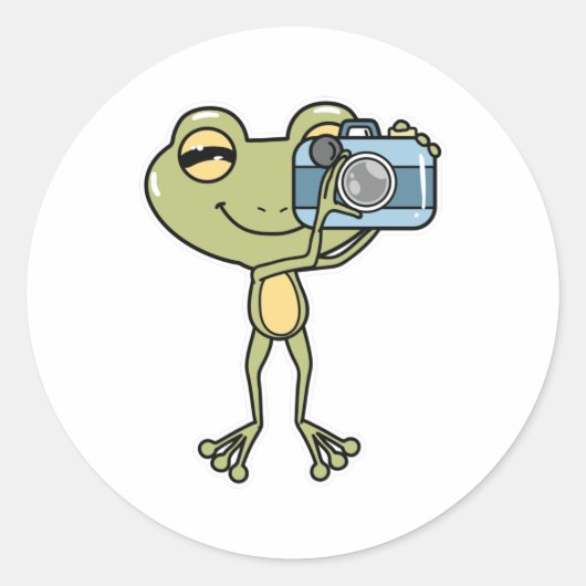 Kikker als fotograaf met camera ronde sticker (Voorkant)