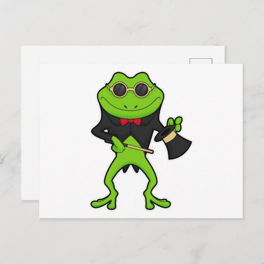 Kikker als goochelaar met toverstok & Hoed Briefkaart (Voorkant / Achterkant)