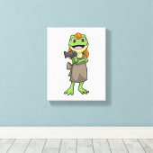 Kikker als hairdresser met hairdryer canvas afdruk (Insitu (Houten vloer))