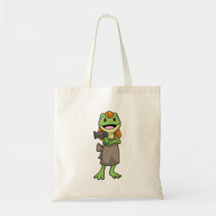 Kikker als hairdresser met hairdryer tote bag