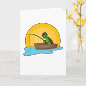 Kikker als hengelaar in boot kaart (Gele Bloem)