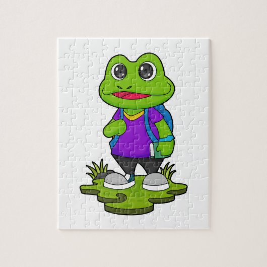 Kikker als Hiker met rugzak Legpuzzel (Verticaal)
