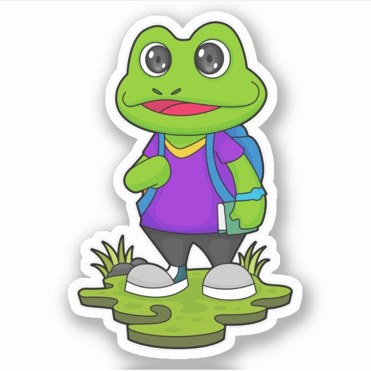 Kikker als Hiker met rugzak Sticker (Voorkant)