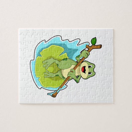 Kikker als Hiker met stok Legpuzzel (Horizontaal)