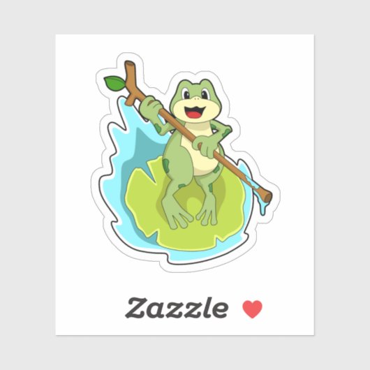 Kikker als Hiker met stok Sticker (Vel)