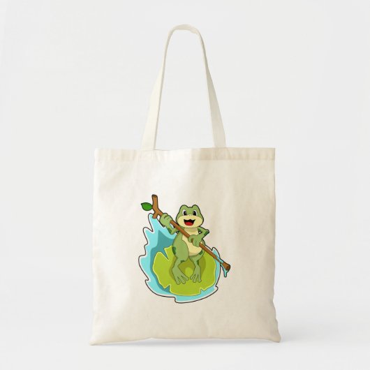 Kikker als Hiker met stok Tote Bag (Voorkant)
