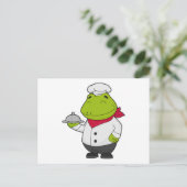 Kikker als kok met schaal briefkaart (Staand voorkant)