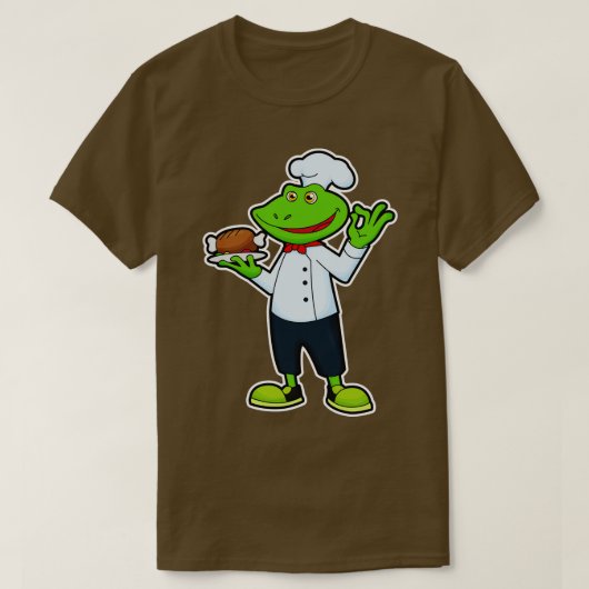 Kikker als kok met serveerkip bord t-shirt (Design voorkant)