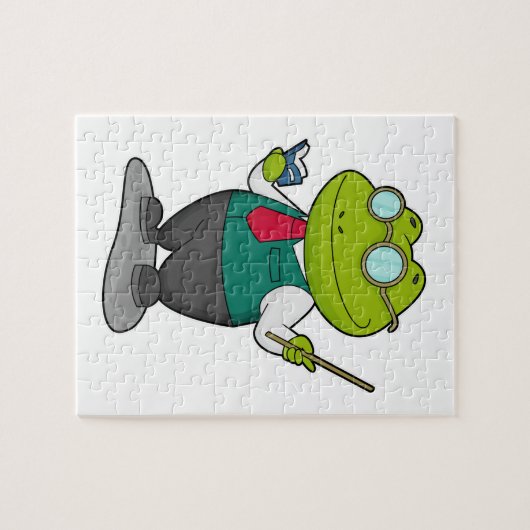 Kikker als leraar met boek legpuzzel (Horizontaal)
